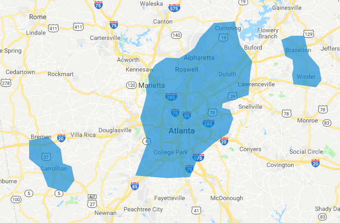 Atlanta wireless Internet coverage map