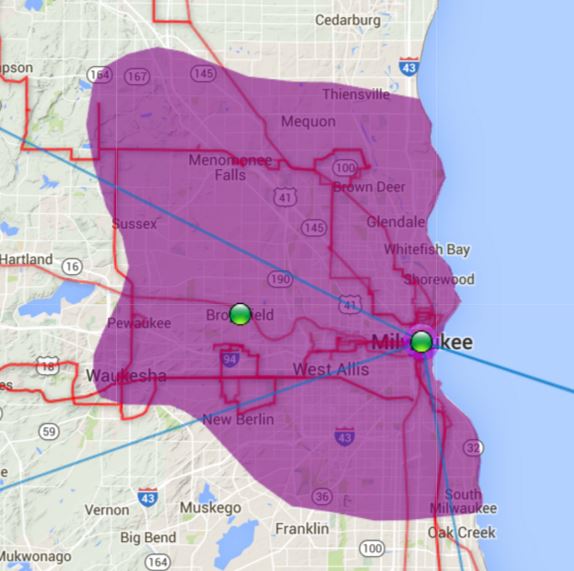 Milwaukee wireless Internet coverage area map